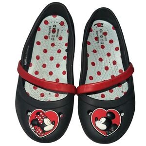Disney Kissing Minnie‎ & Mickey Mouse Ballet Flat Crocs Girls Size 10 Casual